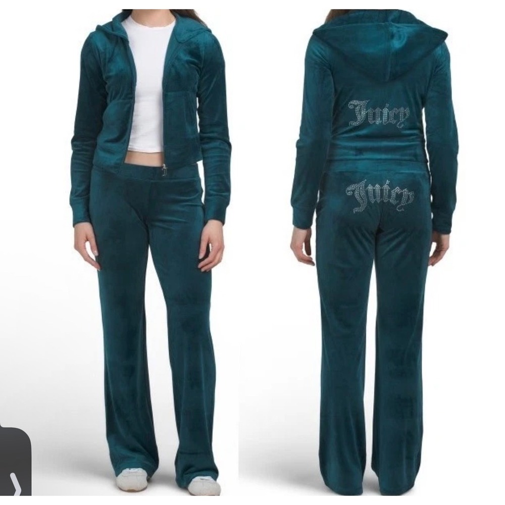 Juicy Couture Velour Tracksuit Set rain forest green Rhinestone Logo Hoodie